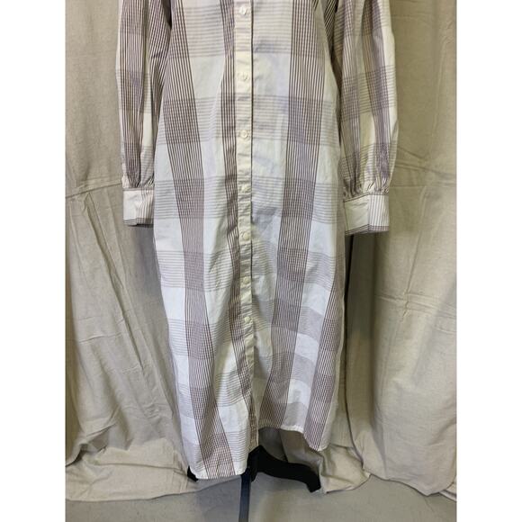 A New Day Shirt Dress Womens Small Tan Plaid Long Sleeve Tan Plaid Side Slits - Picture 4 of 12
